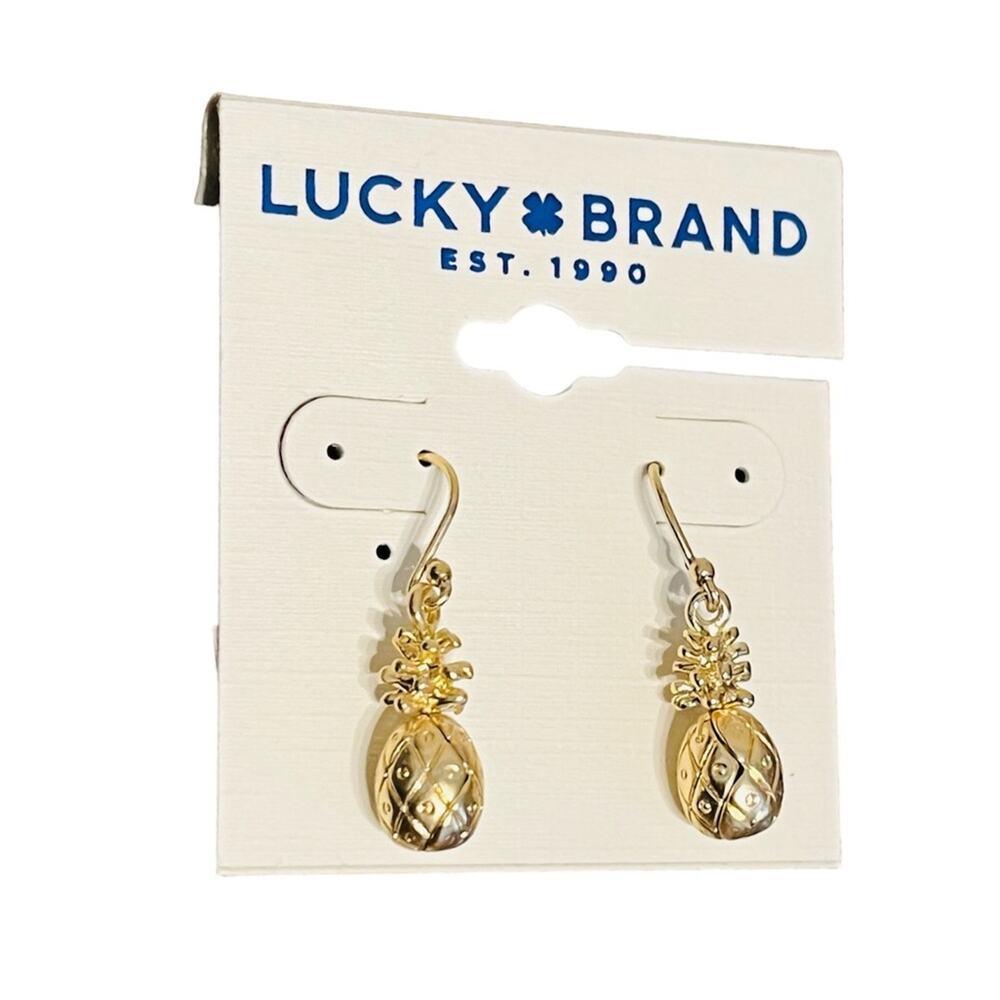LUCKY BRAND Gold Tone Pineapple Drop Earrings NWT Pina Hawaii Tropical Cute
